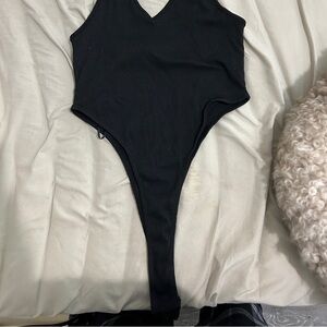 Black halter tie bodysuit